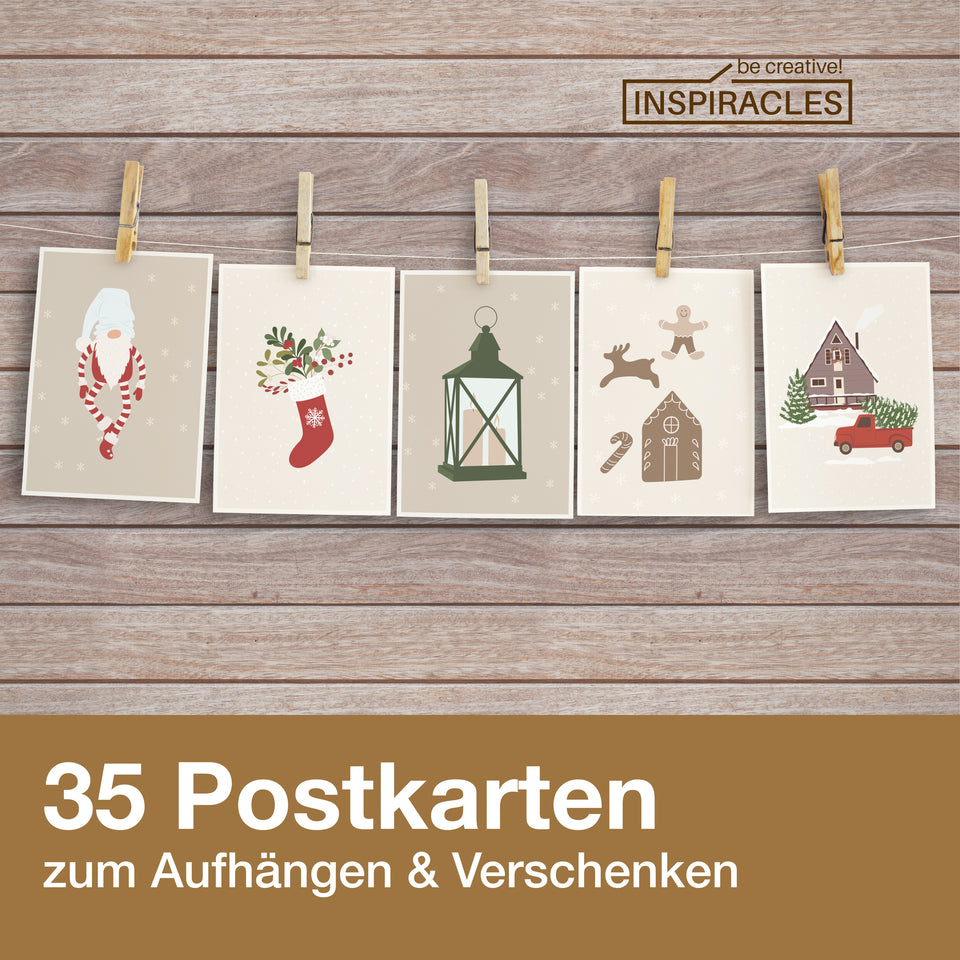 35 Weihnachtspostkarten Nostalgie Set mit Illustrationen